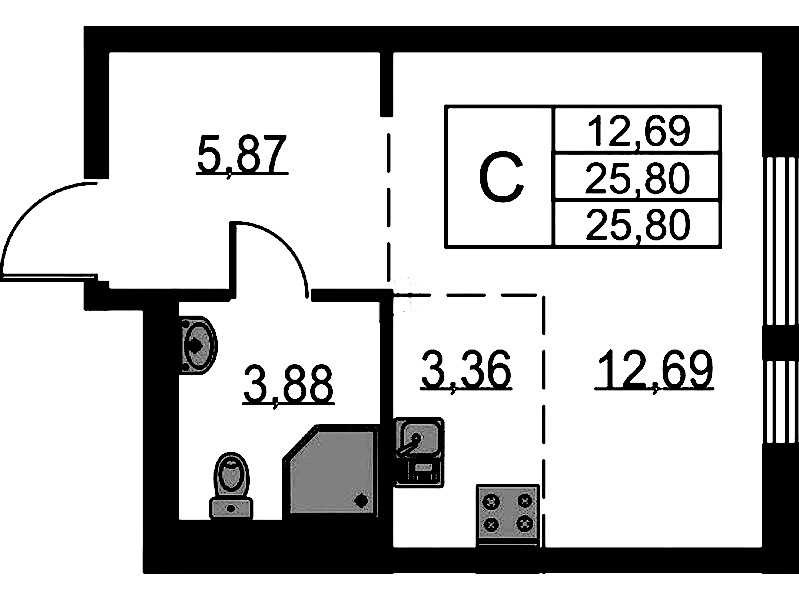 Квартира студия 25.8 м², 8/15 эт., ЖК «Невская Долина»